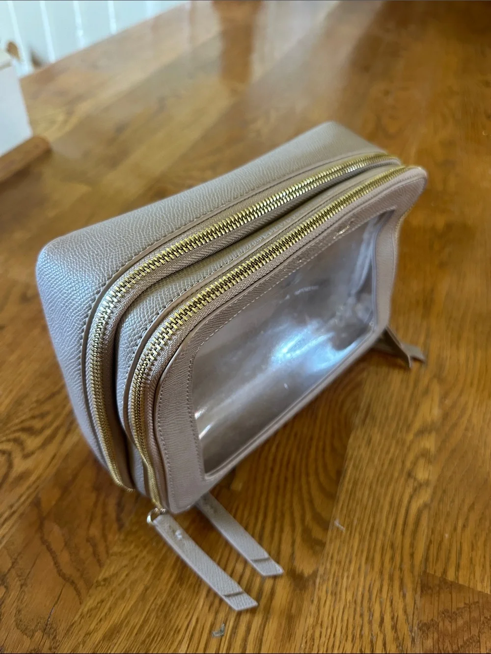 Women’s Clear Panel Cosmetic Pouch in Taupe